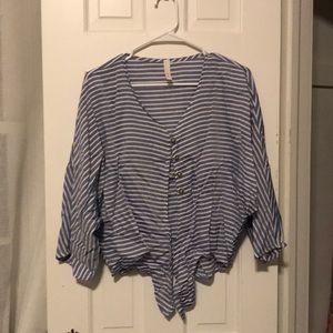 Striped white and blue tie top
